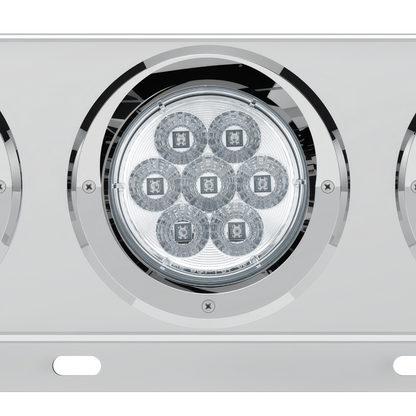 3-3/4" Bolt Pattern Deluxe SS Spring Loaded Bar W/6X 7 Red LED 4" Reflector Light & Visors -Clear Lens (Pair)