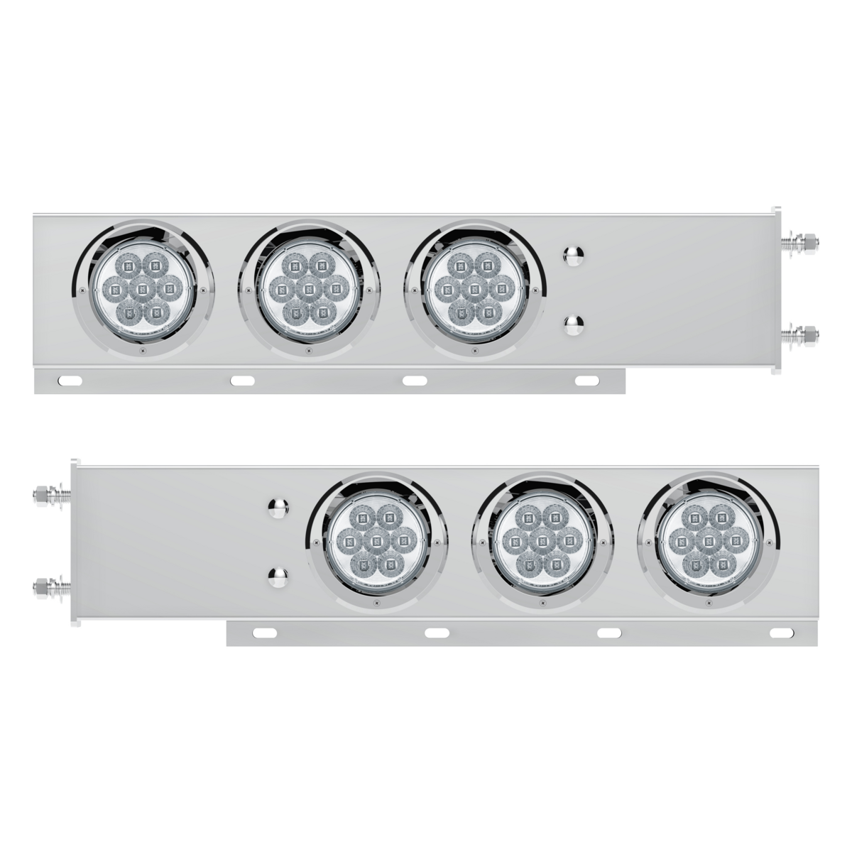 3-3/4" Bolt Pattern Deluxe SS Spring Loaded Bar W/6X 7 Red LED 4" Reflector Light & Visors -Clear Lens (Pair)