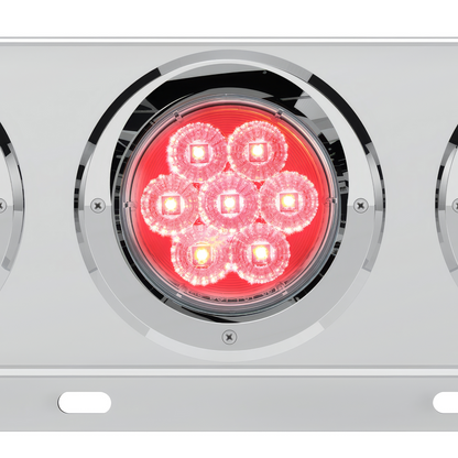 3-3/4" Bolt Pattern Deluxe SS Spring Loaded Bar W/6X 7 Red LED 4" Reflector Light & Visors -Clear Lens (Pair)