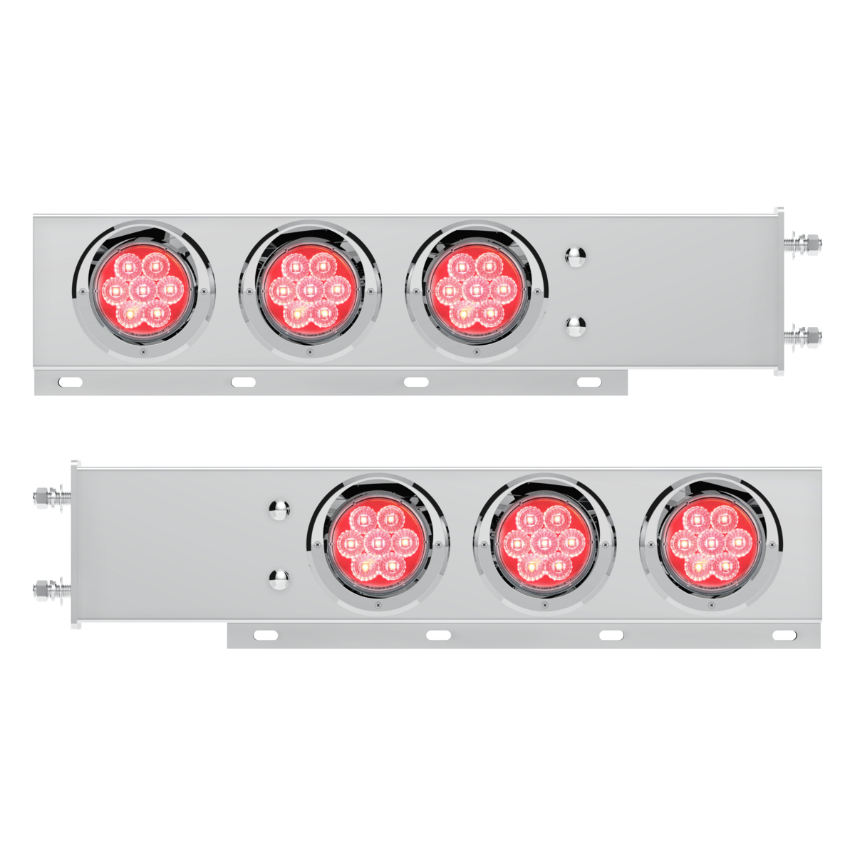3-3/4" Bolt Pattern Deluxe SS Spring Loaded Bar W/6X 7 Red LED 4" Reflector Light & Visors -Clear Lens (Pair)