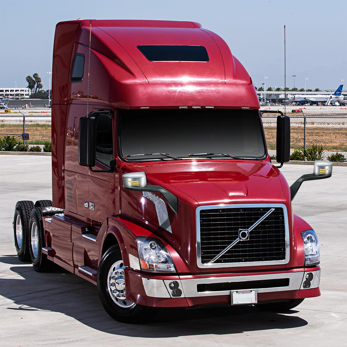 Chrome Hood Mirror Assembly With Sequential LED Turn Signal For 2004-2017 Volvo VNL-Passenger