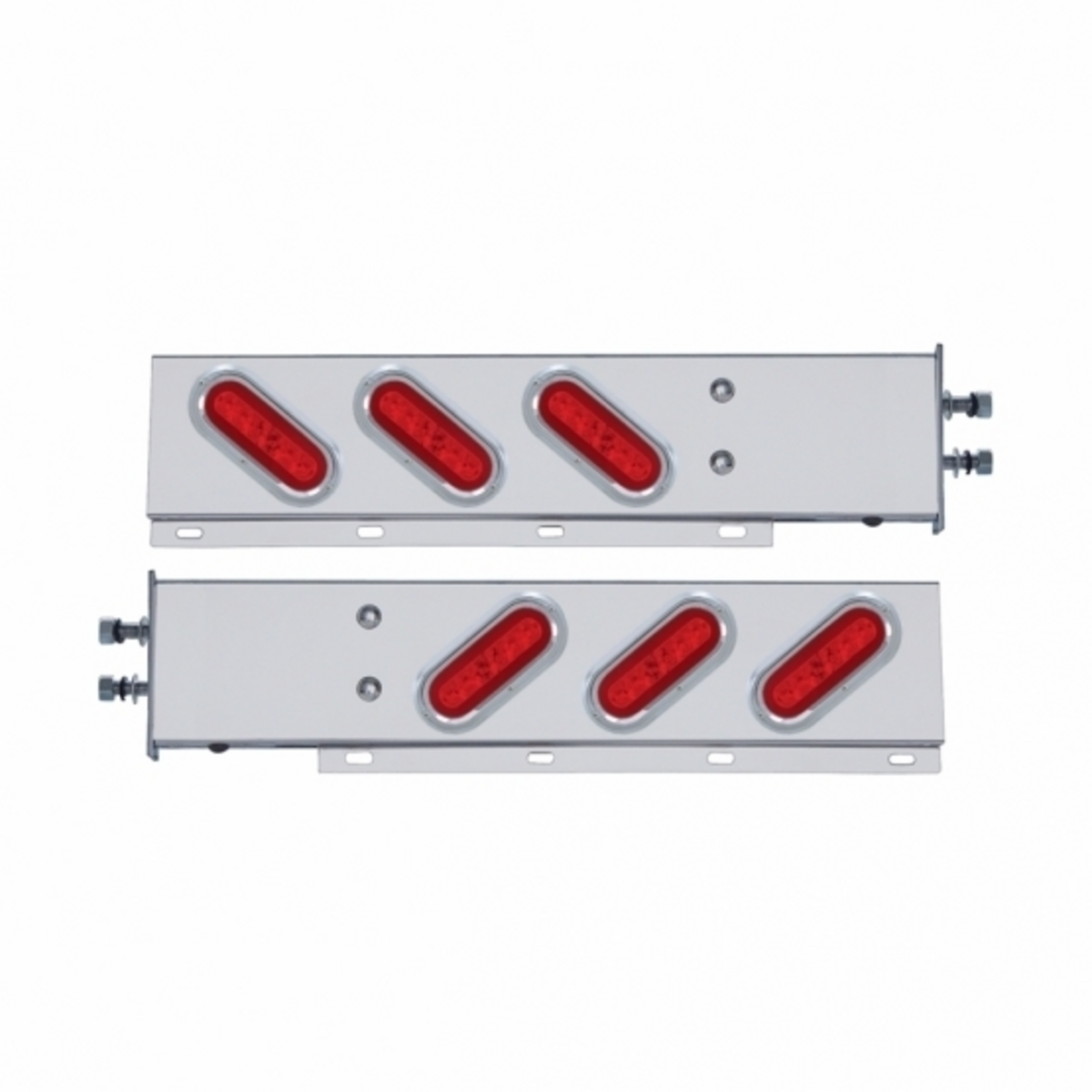2.5" Bolt Pattern SS Spring Loaded Bar With 6X 22 Red LED 6" Oval GloLight & Visor -Red Lens (Pair)