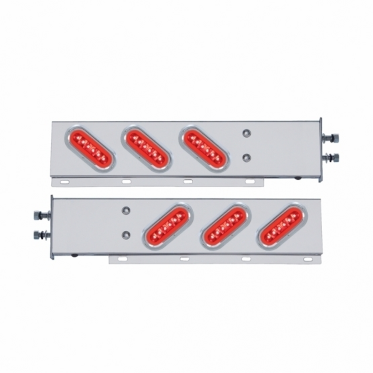 2.5" Bolt Pattern SS Spring Loaded Bar With 6X 22 Red LED 6" Oval GloLight & Visor -Red Lens (Pair)