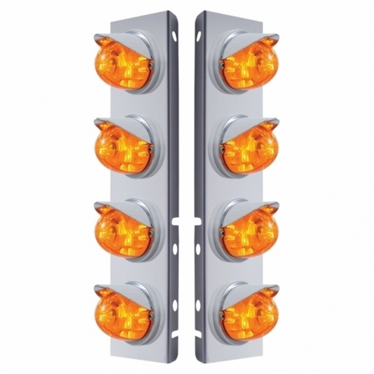 SS Front Air Cleaner Bracket With 8X 17 Amber LED Dual Func. Watermelon Lights & Visors For Peterbilt-Amber Lens