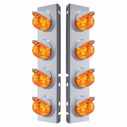 SS Front Air Cleaner Bracket With 8X 17 Amber LED Dual Func. Watermelon Lights & Visors For Peterbilt-Amber Lens