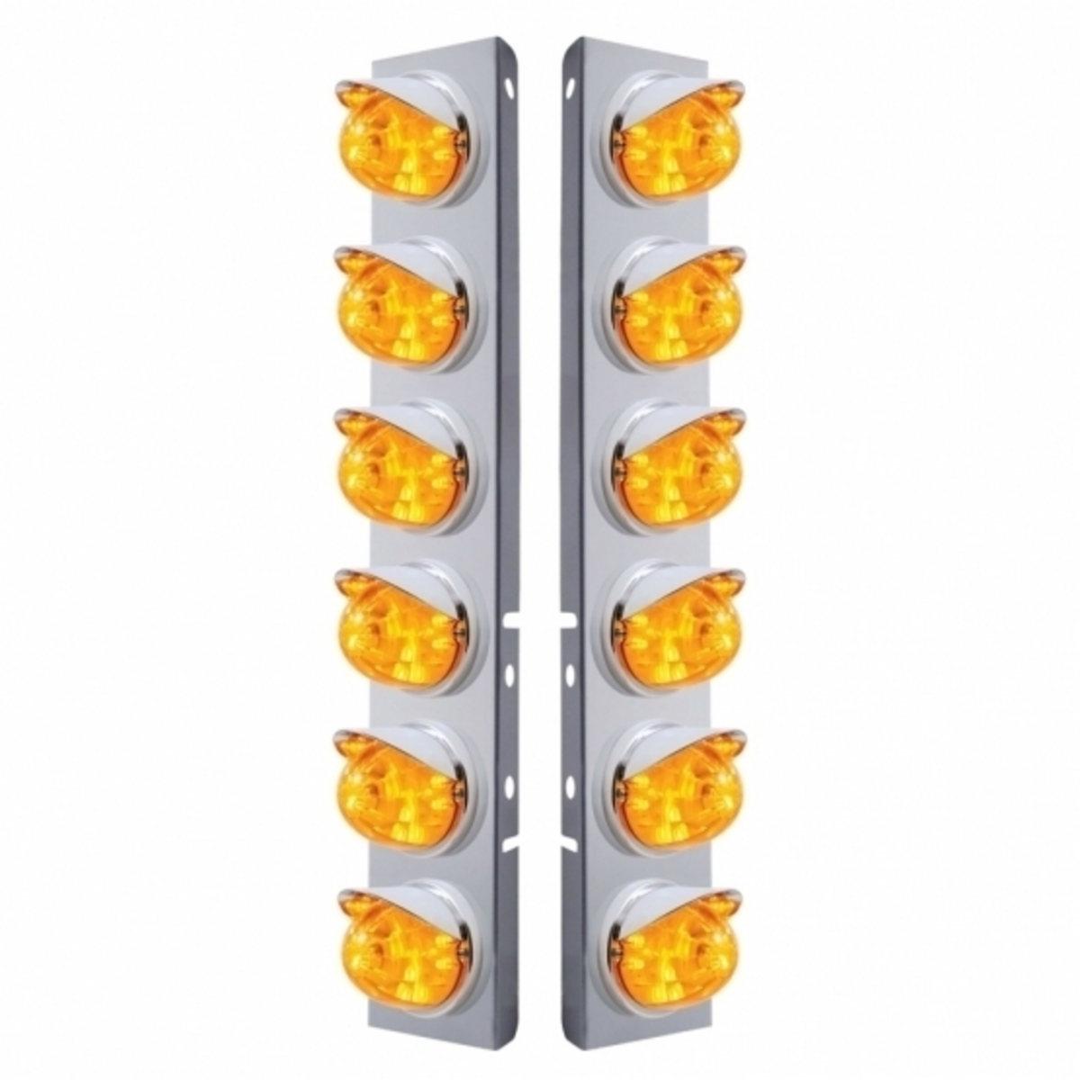SS Front Air Cleaner Brkt With 12X 17 Amber LED Dual Function Watermelon Lights & Visors For Peterbilt-Amber Lens