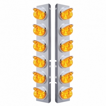 SS Front Air Cleaner Brkt With 12X 17 Amber LED Dual Function Watermelon Lights & Visors For Peterbilt-Amber Lens
