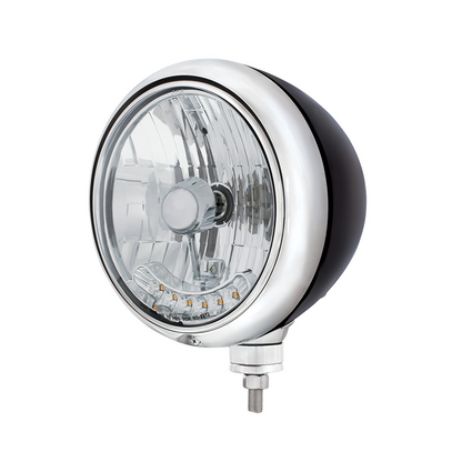 Black Guide 682-C Style Headlight H4 Bulb With 6 Amber LED