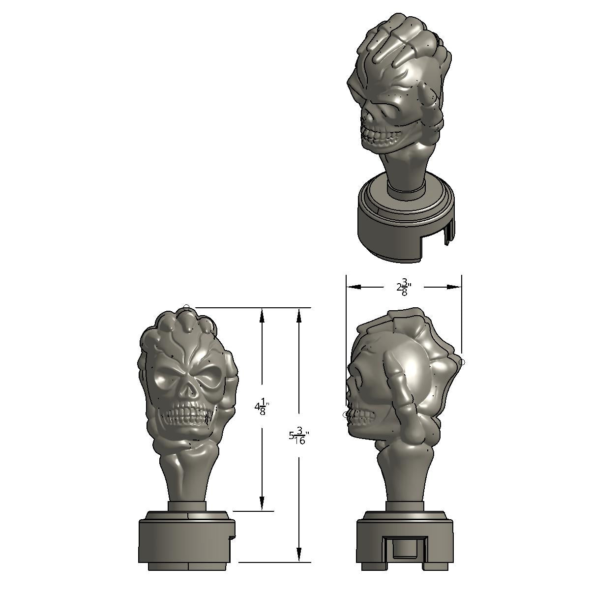 Thread-On Skull Gearshift Knob With 13/15/18 Speed Adapter - Chrome