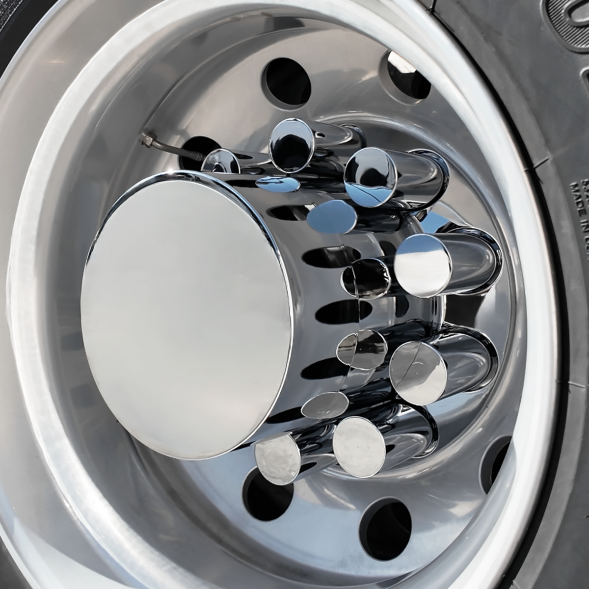 Chrome Plastic Extra Tall Flat Top Rear Axle Cover With 33mm Thread-On Tall Cylinder Nut Covers