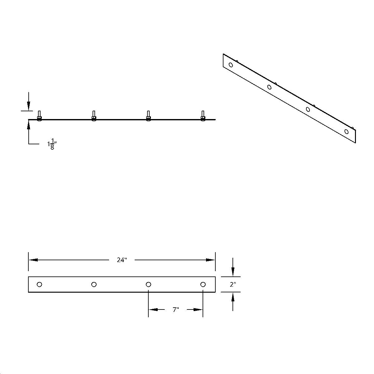 2" X 24" 430 Stainless Steel Top Mud Flap Plate - Bolt Thru