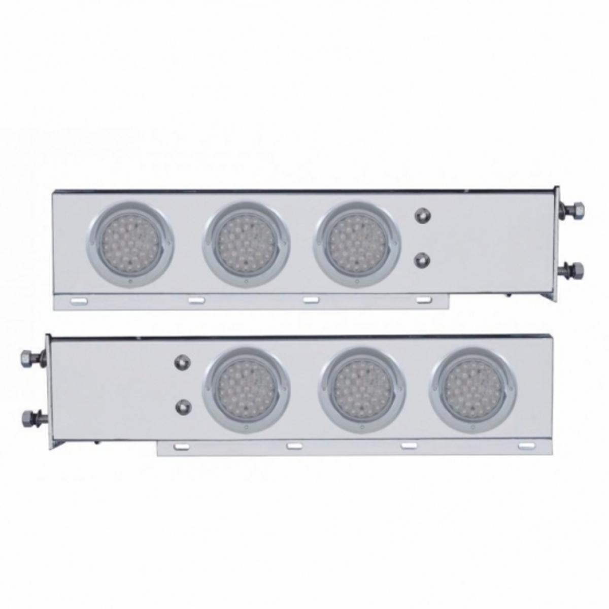 3-3/4" Bolt Pattern Chrome Spring Loaded Bar W/6X 36 Red LED 4" Lights & Visors - Clear Lens (Pair)