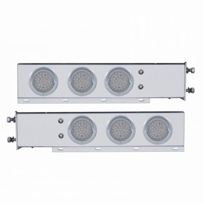 3-3/4" Bolt Pattern Chrome Spring Loaded Bar W/6X 36 Red LED 4" Lights & Visors - Clear Lens (Pair)