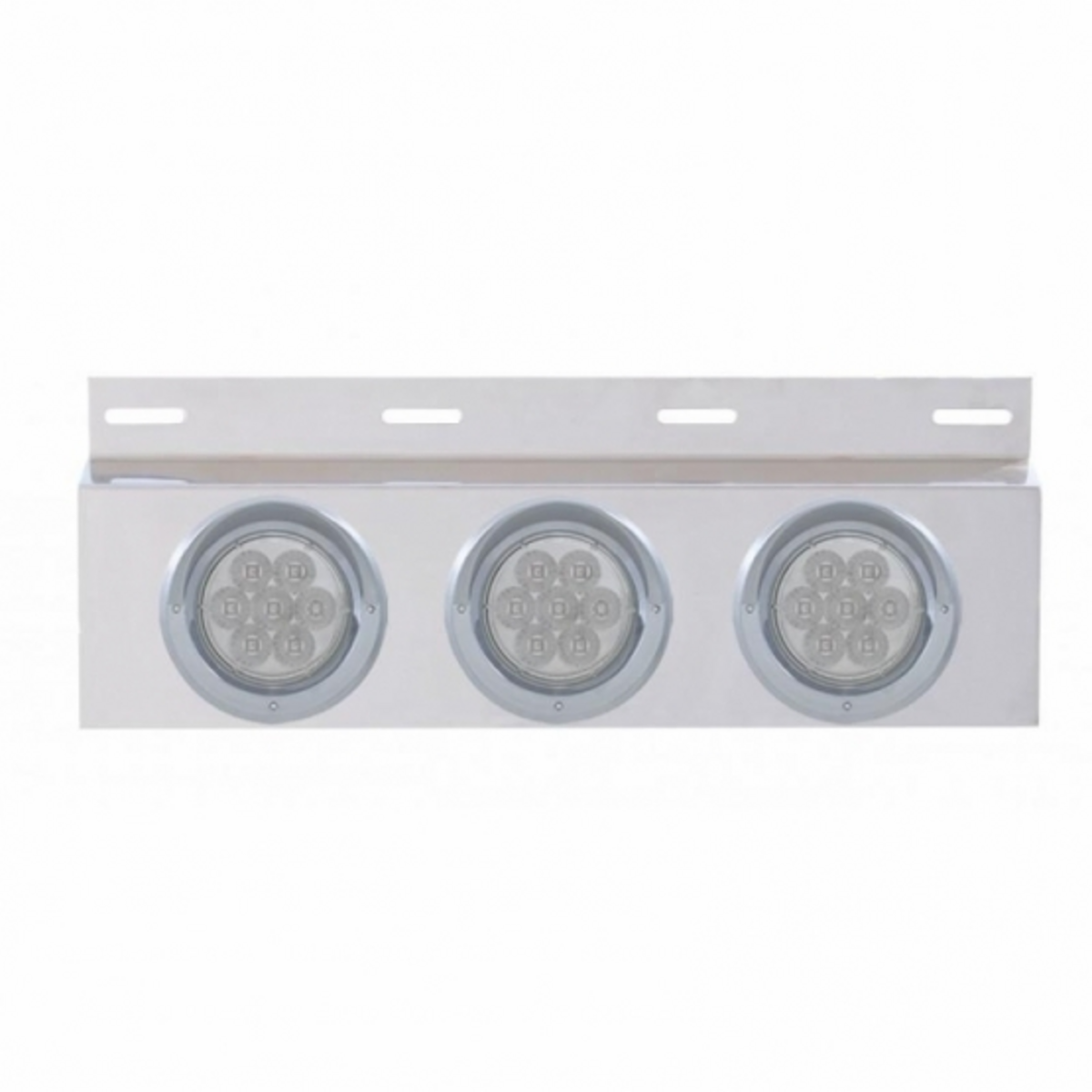 Stainless Top Mud Flap Plate With 3X 7 LED 4" Lights & Visors - Red LED/Clear Lens (Each)