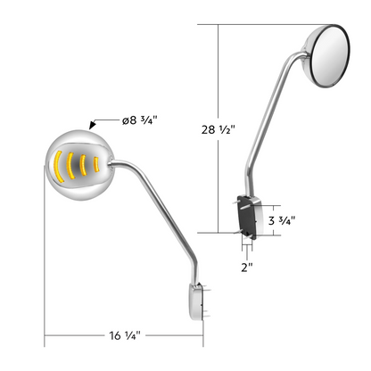 SS Hood Mirror Assembly W/ Sequential LED Turn Signal For 2013-2021 Kenworth T680 & Peterbilt 579 - Driver
