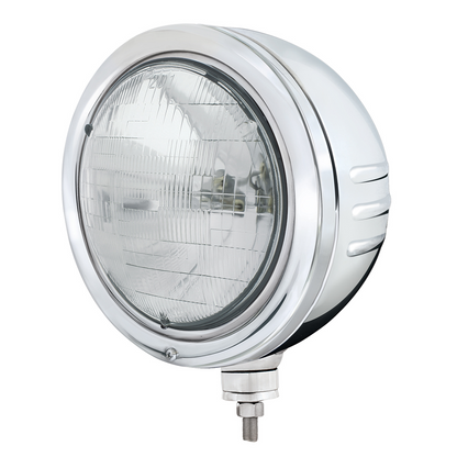 Stainless Bullet Embossed Stripe Headlight Housing With H6024 Halogen Headlight
