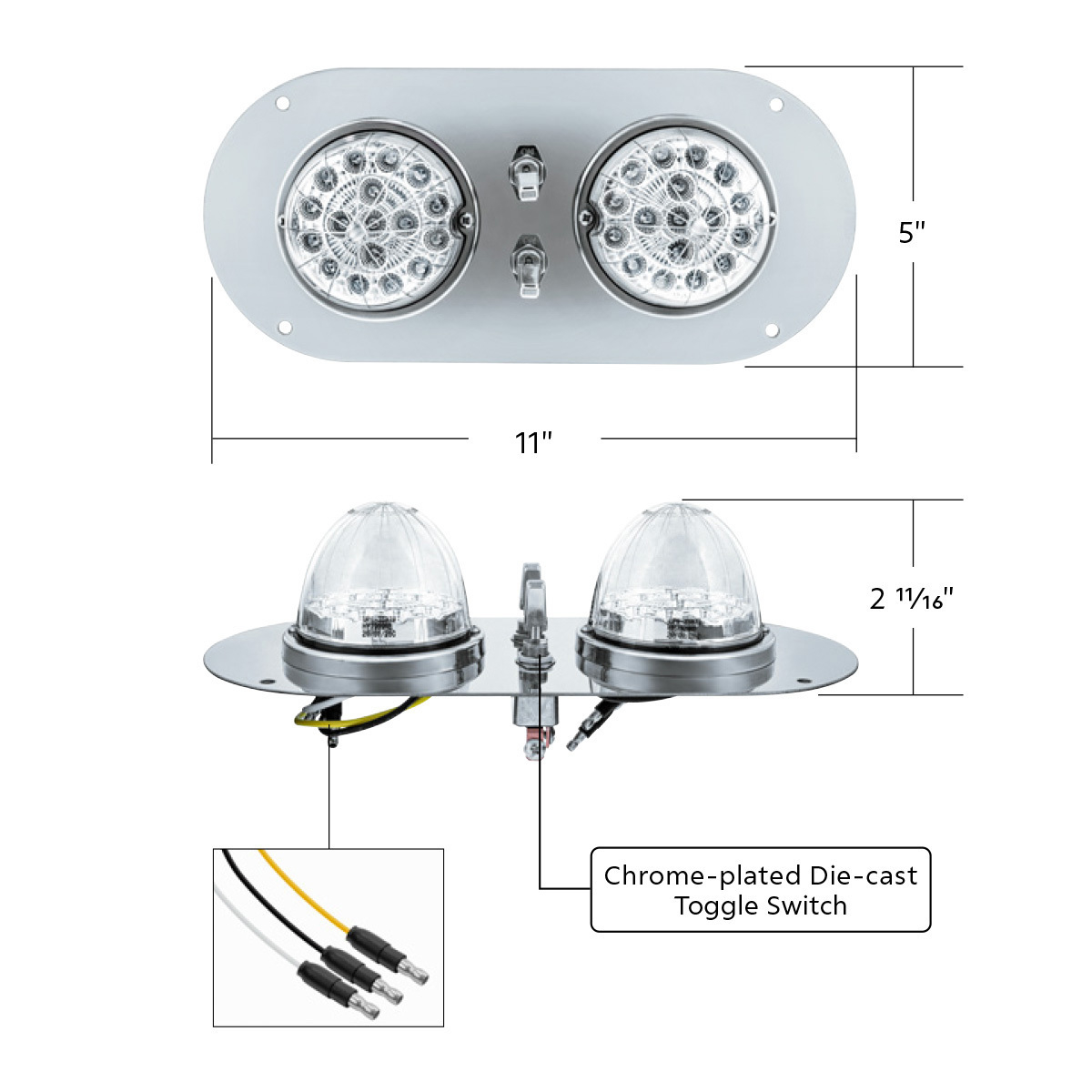 304 SS Above Door Dome Light Kit With 2 X 17 LED Double Fury Watermelon For KW & PB Trucks-Red & Green LED