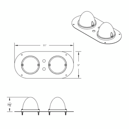 304 SS Above Door Dome Light Kit With 2 X 17 LED Double Fury Watermelon For KW & PB Trucks-Red & Green LED