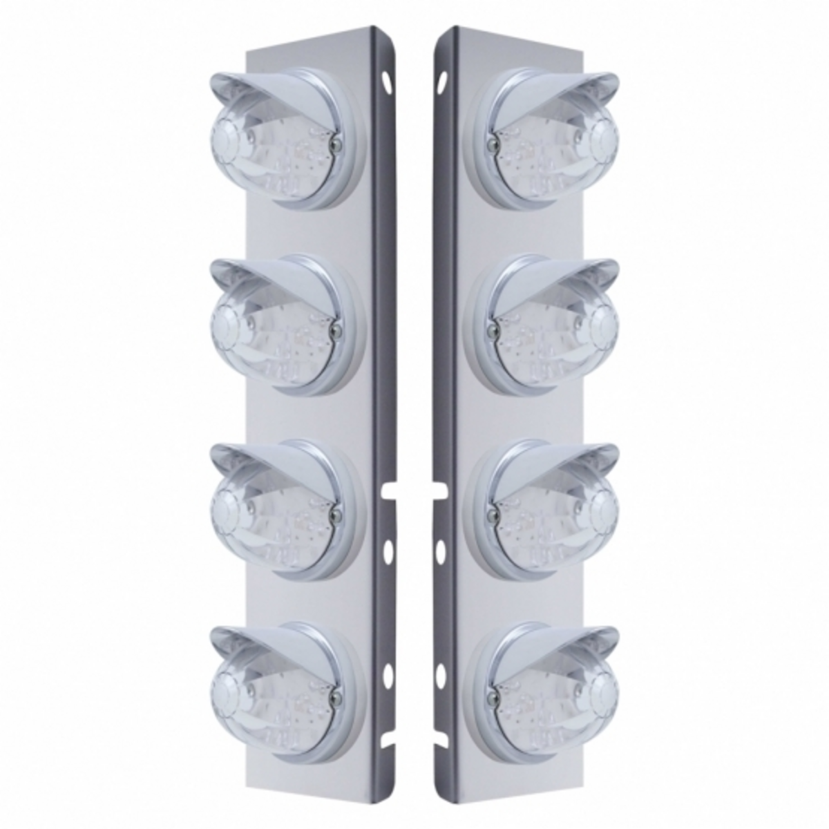 SS Front Air Cleaner Bracket With 8X 17 LED Watermelon Lights & Visors For Peterbilt-Amber LED/Clear Lens