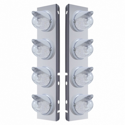 SS Front Air Cleaner Bracket With 8X 17 LED Watermelon Lights & Visors For Peterbilt-Amber LED/Clear Lens