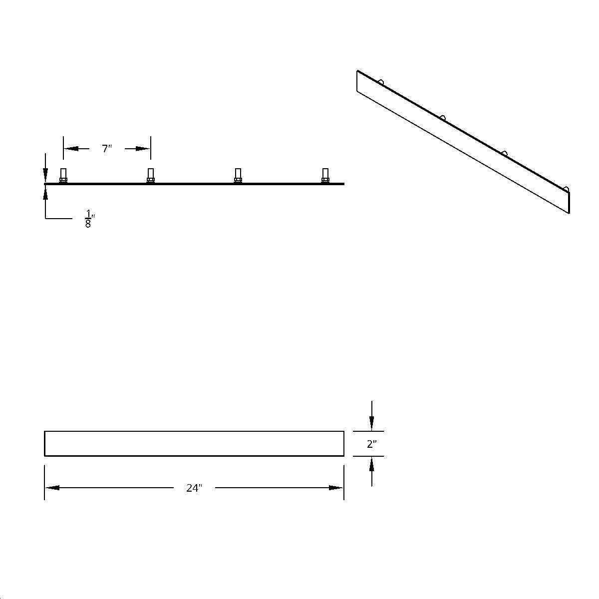 2" X 24" Stainless Top Mud Flap Plate - Welded Stud