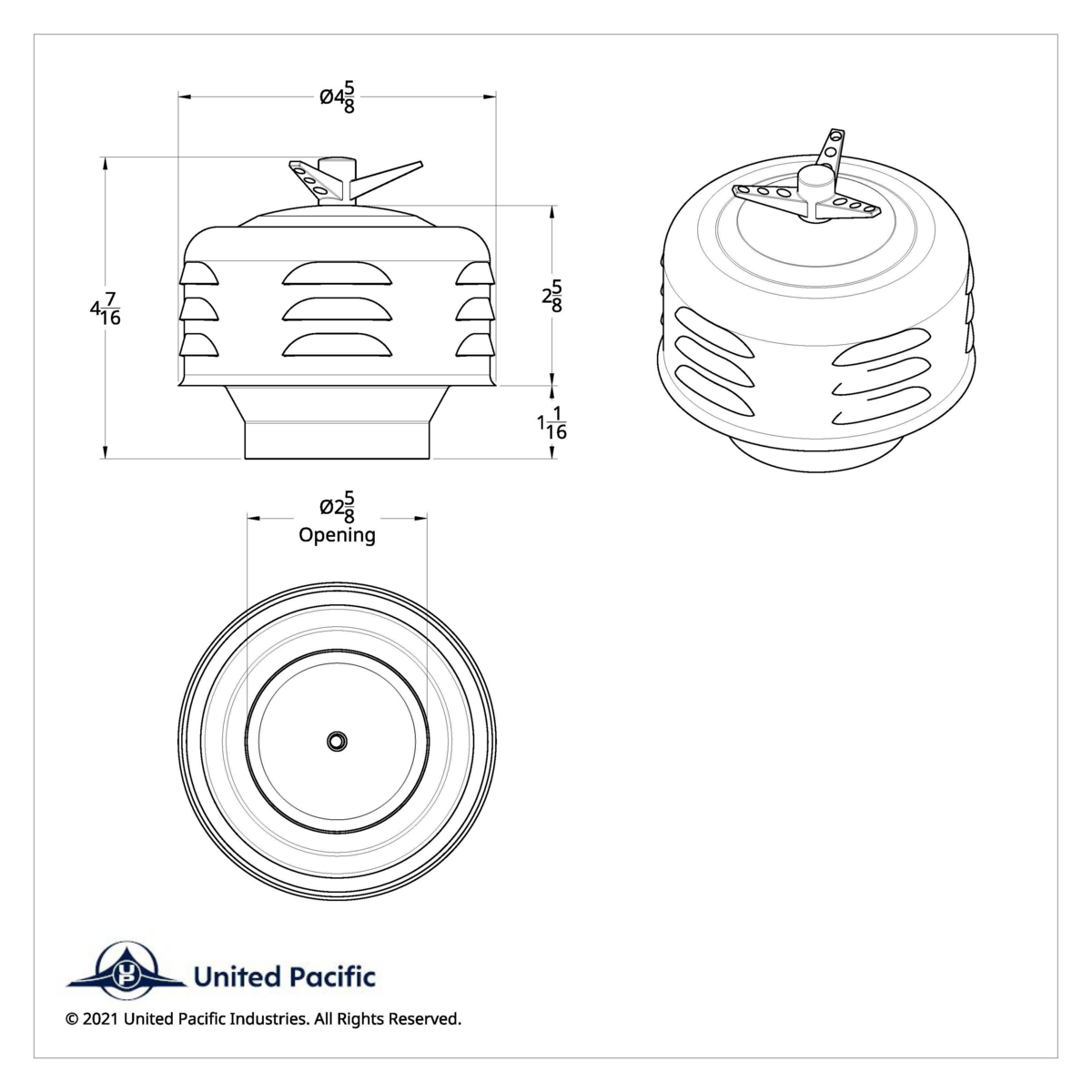 2-5/8" Dual Barrel Mushroom Style Louvered Air Cleaner