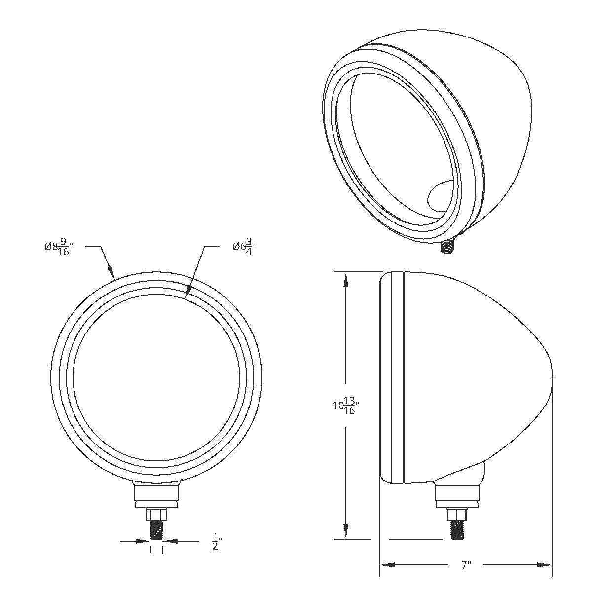 Chrome "CLASSIC" Headlight Housing - No Turn Signal