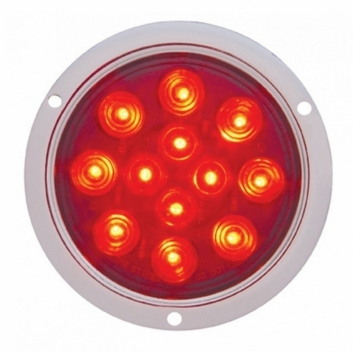 12 LED 4" Round Flange Mount Light (Stop, Turn & Tail) - Red LED/Red Lens (Bulk)
