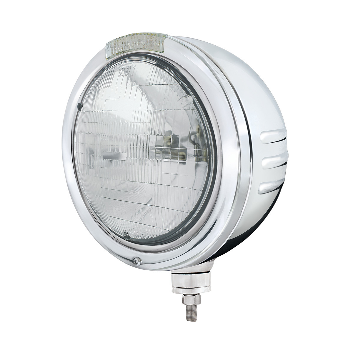 Stainless Steel Bullet Embossed Stripe Headlight H6024 & Dual Mode LED Signal - Clear Lens