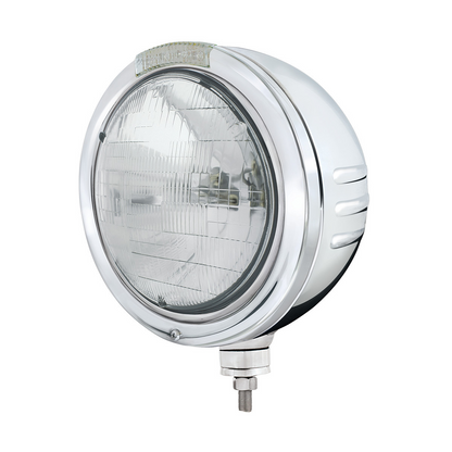 Stainless Steel Bullet Embossed Stripe Headlight H6024 & Dual Mode LED Signal - Clear Lens