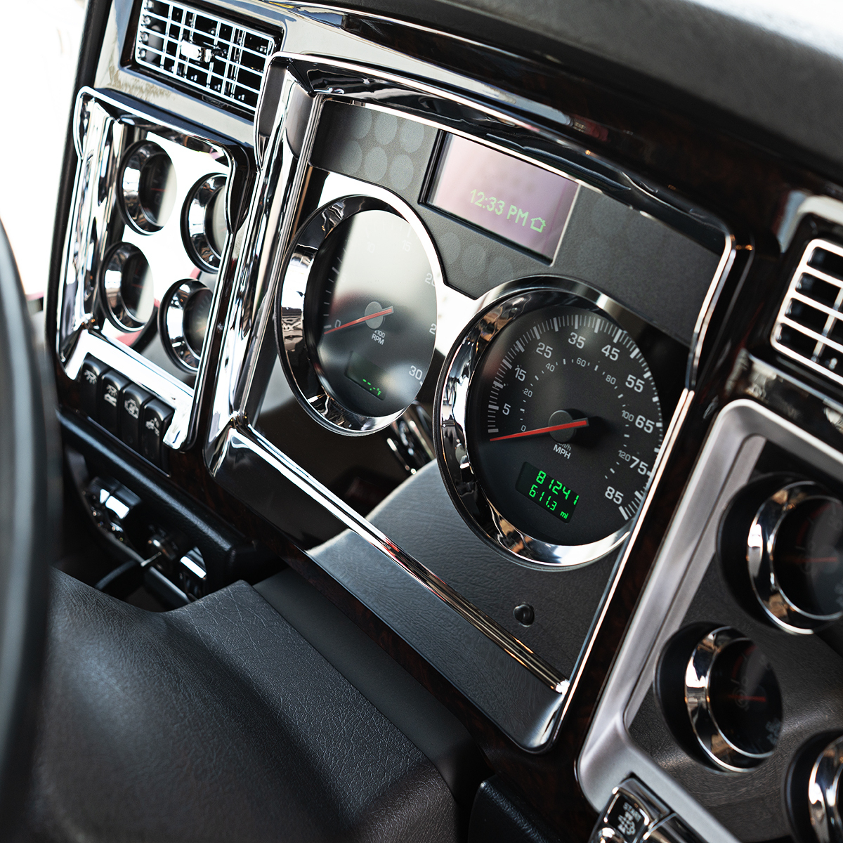 Stainless Speed/Tachometer Dash Panel Trim For 2006+ Kenworth W900, T800, & C500