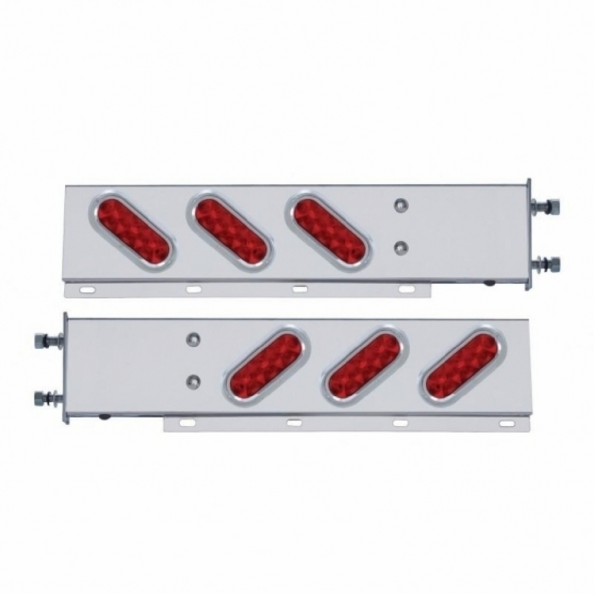 3-3/4" Bolt Pattern SS Spring Loaded Bar With 6 Oval 10 LED Lights & Visors -Red LED & Lens (Pair)