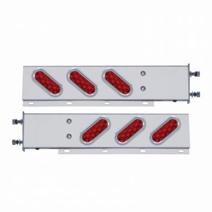 3-3/4" Bolt Pattern SS Spring Loaded Bar With 6 Oval 10 LED Lights & Visors -Red LED & Lens (Pair)