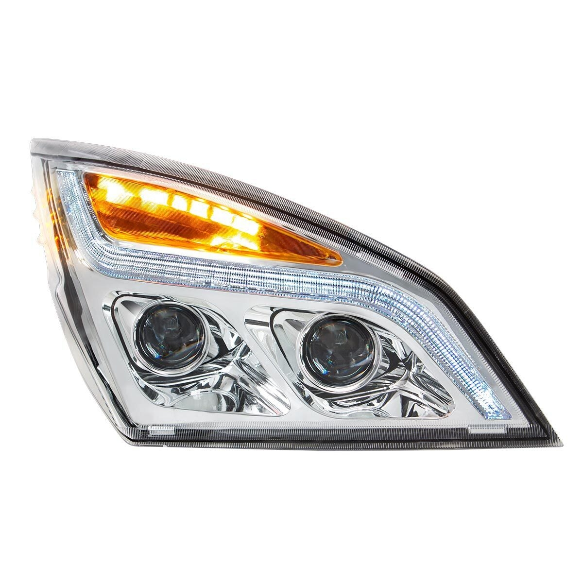 Chrome LED Projection Headlight With LED Position Light For 2018-2024 Freightliner Cascadia - Passenger