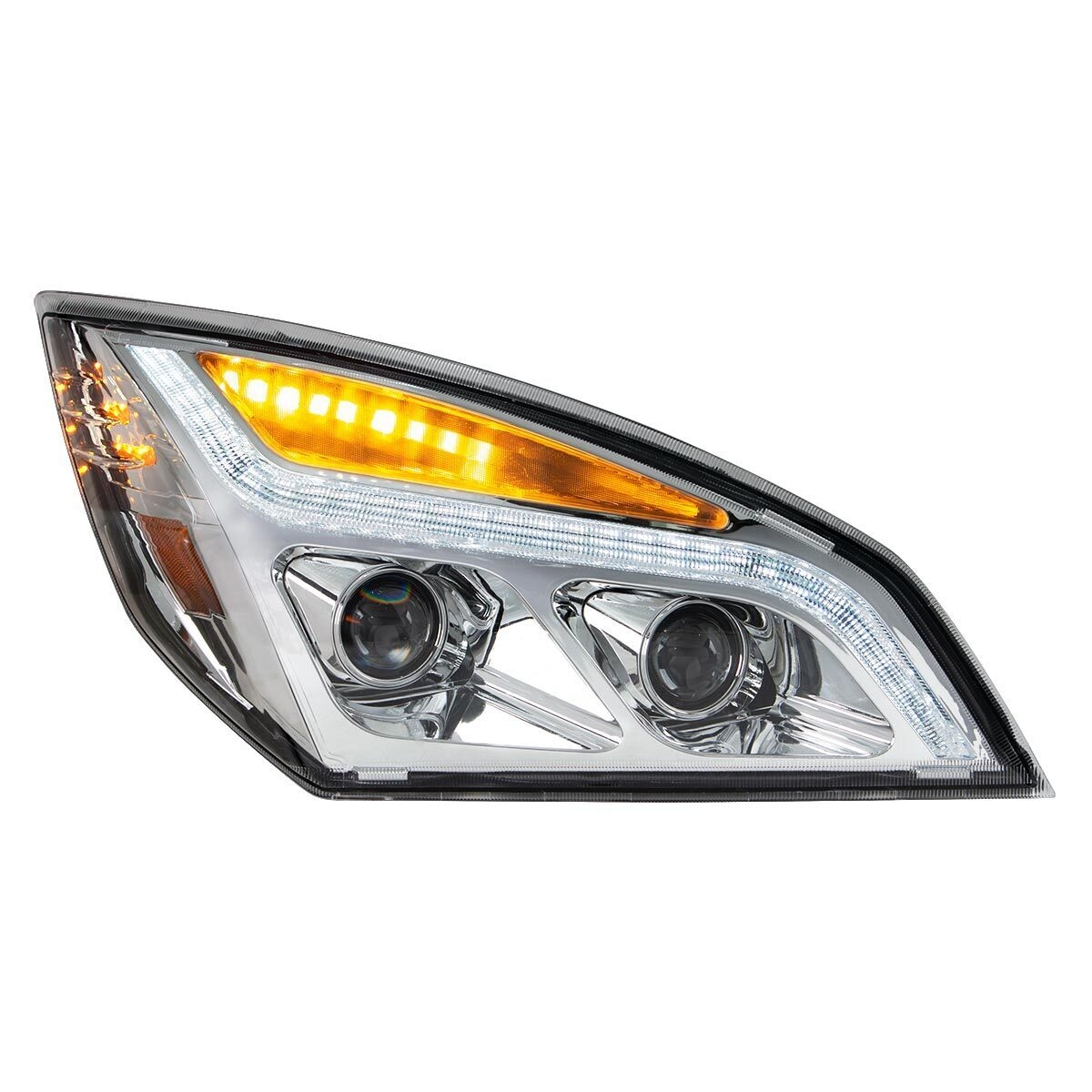 Chrome LED Projection Headlight With LED Position Light For 2018-2024 Freightliner Cascadia - Passenger
