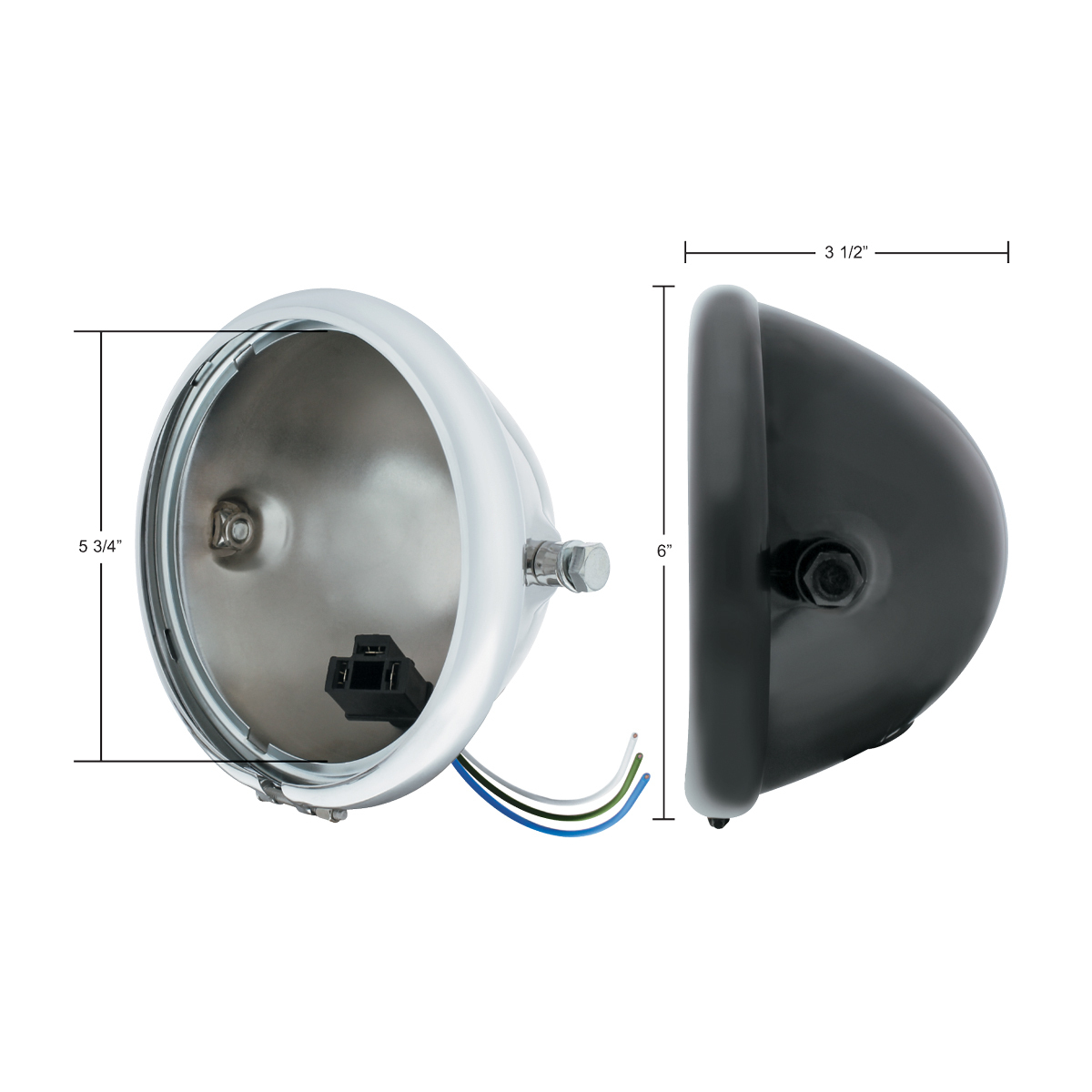 Black 5-3/4" Motorcycle Headlight Housing Only - Side Mount