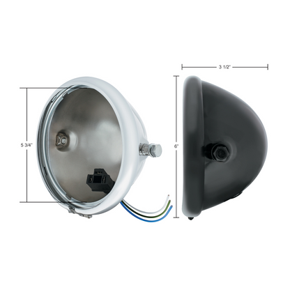 Black 5-3/4" Motorcycle Headlight Housing Only - Side Mount