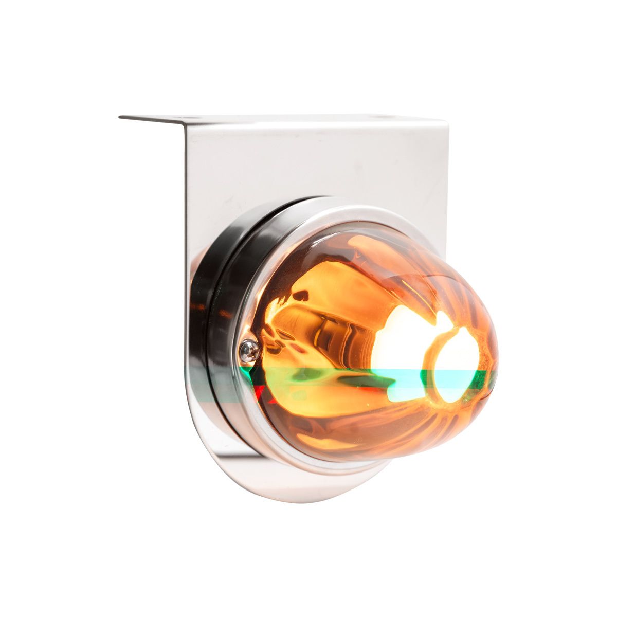 Dual Function Glass Watermelon Light With Stainless Steel Light Bracket Kit With LED Bulb-Amber LED/Amber Lens