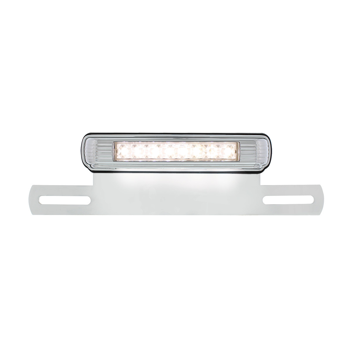 Chrome License Plate Light & Bracket With White LED Backup Light - White LED/Clears Lens