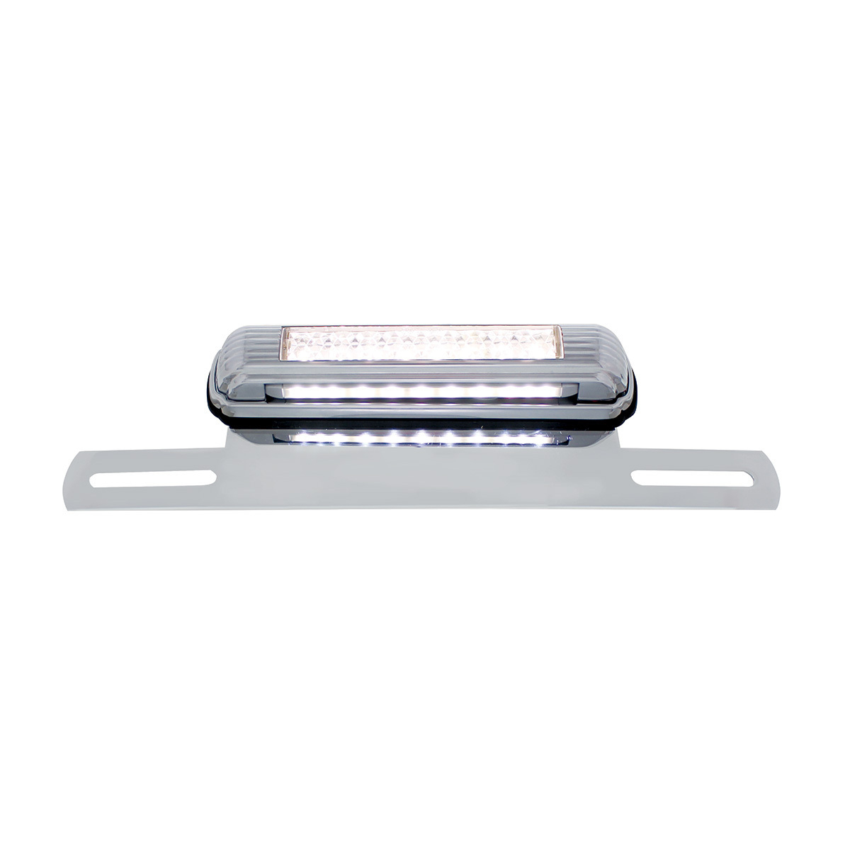 Chrome License Plate Light & Bracket With White LED Backup Light - White LED/Clears Lens