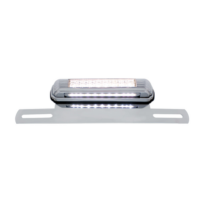 Chrome License Plate Light & Bracket With White LED Backup Light - White LED/Clears Lens