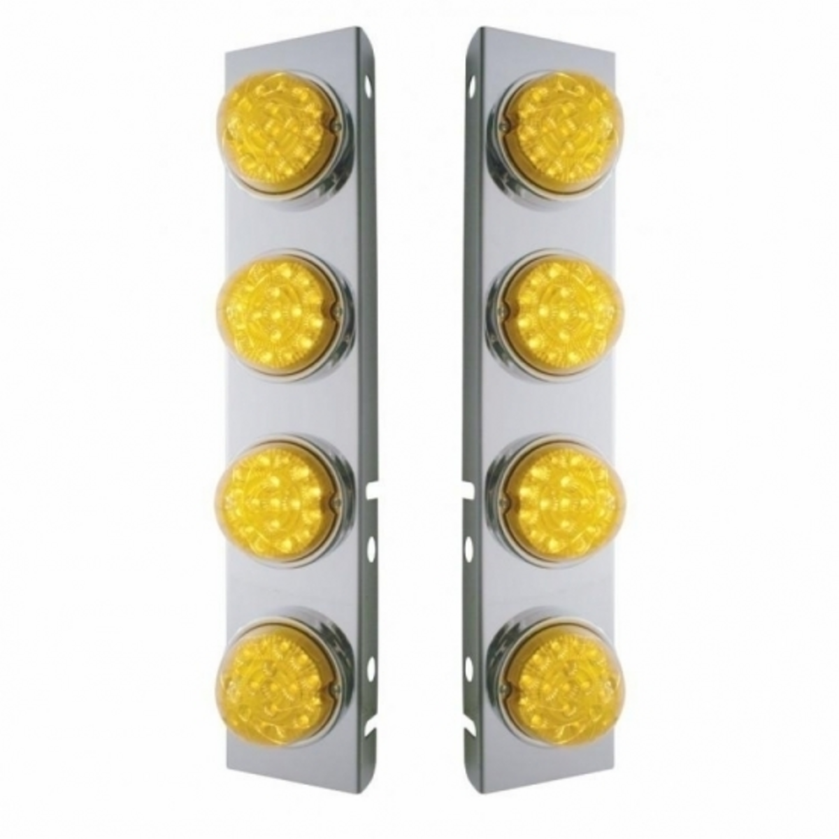 SS Front Air Cleaner Bracket With 8X 17 Amber LED Dual Function Reflector Lights & SS Bezels For Peterbilt-Amber Lens