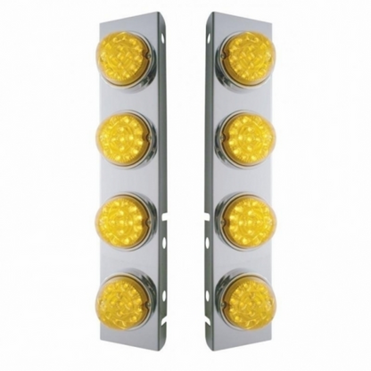 SS Front Air Cleaner Bracket With 8X 17 Amber LED Dual Function Reflector Lights & SS Bezels For Peterbilt-Amber Lens