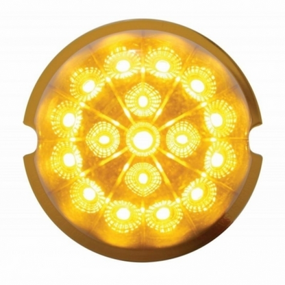 SS Front Air Cleaner Bracket With 8X 17 Amber LED Dual Function Reflector Lights & SS Bezels For Peterbilt-Amber Lens