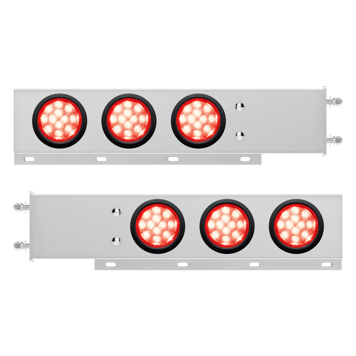 3-3/4" Bolt Pattern Deluxe SS Spring Loaded Bar W/6X 12 LED 4" Light -Red LED & Lens (Pair)