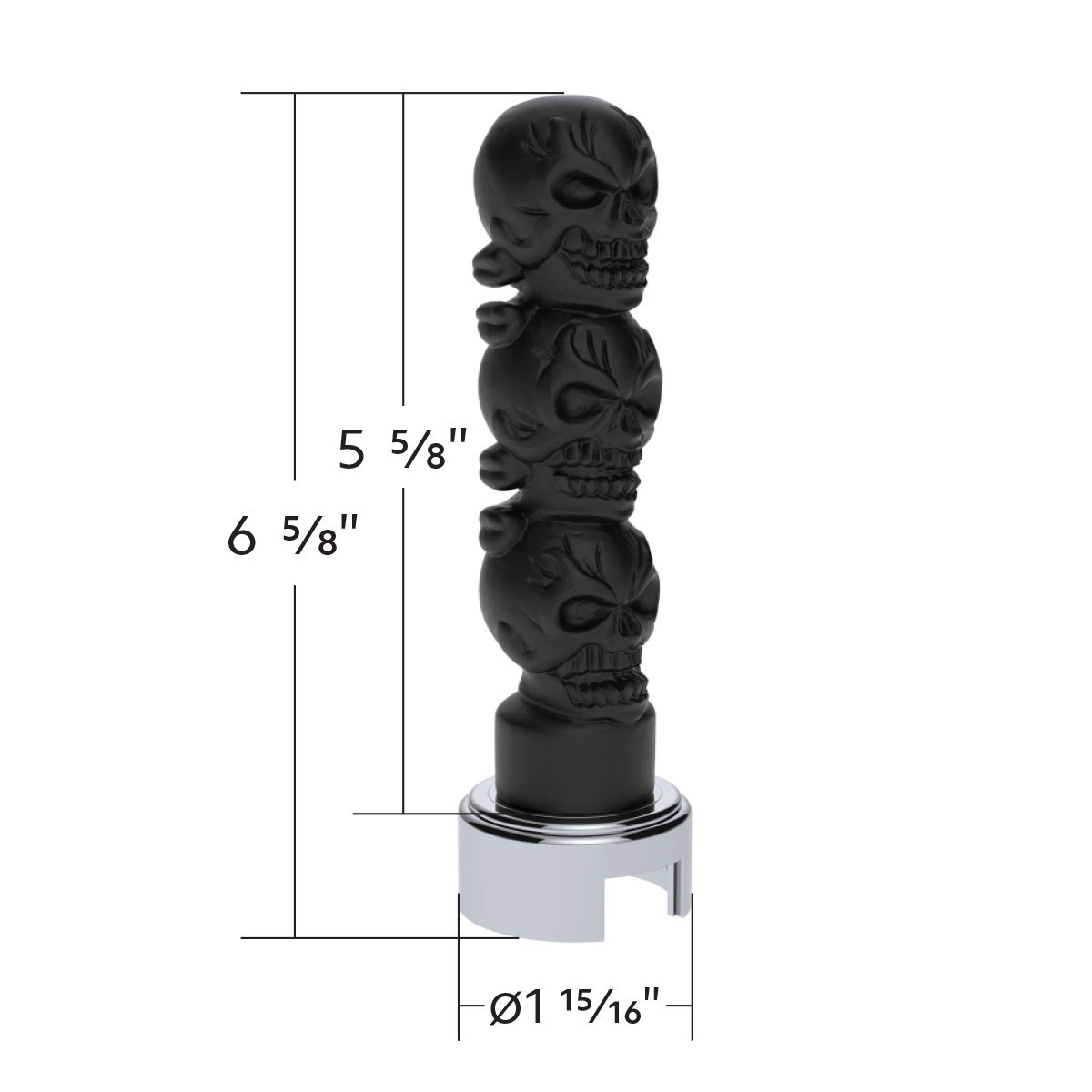 Thread-On 3-Skull Gearshift Knob With Adapter For Eaton-Fuller 13/15/18 Speed Shifter-Matte Black