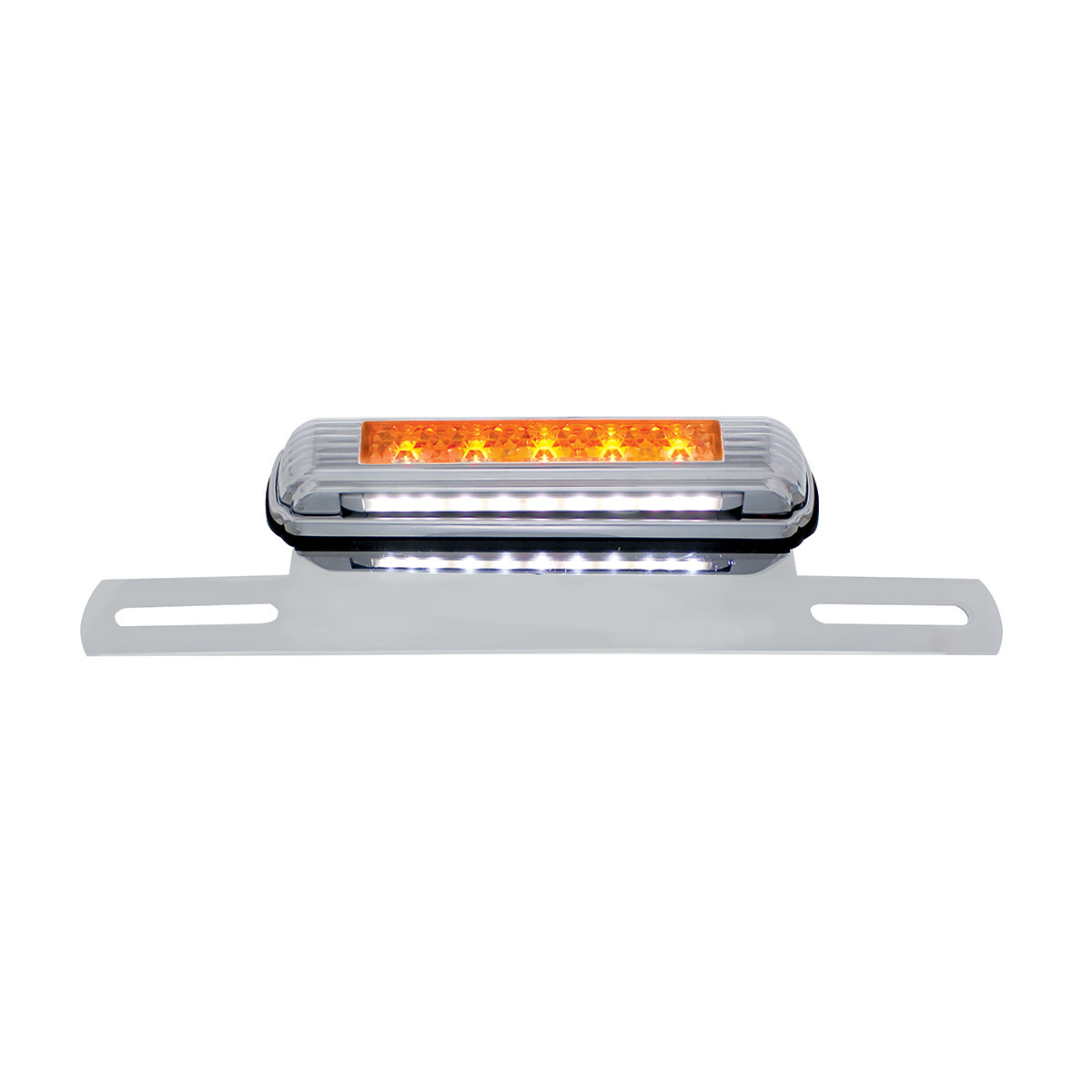 Chrome License Plate Light & Bracket With Amber LED Auxiliary Light - Amber LED/Amber Lens