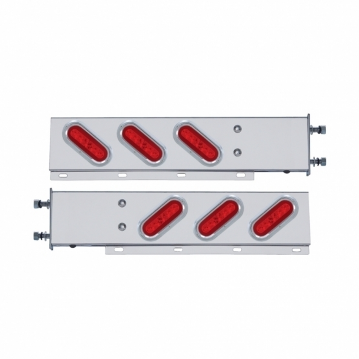 3-3/4" Bolt Pattern SS Spring Loaded Bar With 6X 22 Red LED 6" Oval GloLight & Visor -Red Lens (Pair)