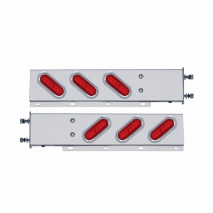 3-3/4" Bolt Pattern SS Spring Loaded Bar With 6X 22 Red LED 6" Oval GloLight & Visor -Red Lens (Pair)