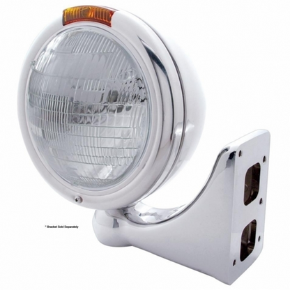 Stainless Steel Classic Headlight 6014 Bulb & Turn Signal - Amber Lens
